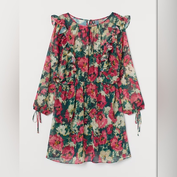 H&M Floral Green Ruffle Mini Dress – M – Excellent Condition - Picture 2 of 16
